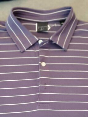Dunning Golf Purple & White striped Men's Large Polo